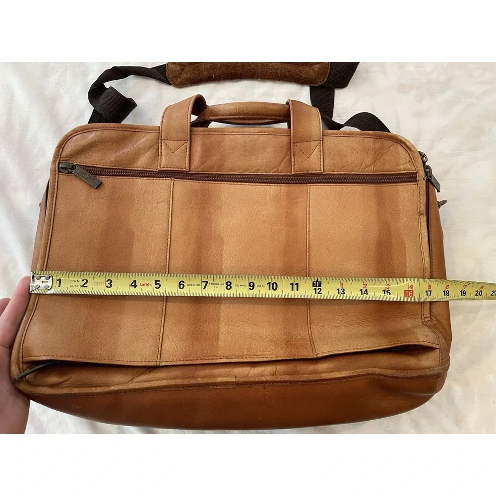 Claire Chase Distressed Tan Leather Laptop Briefcase Shoulder Bag Carry On Large